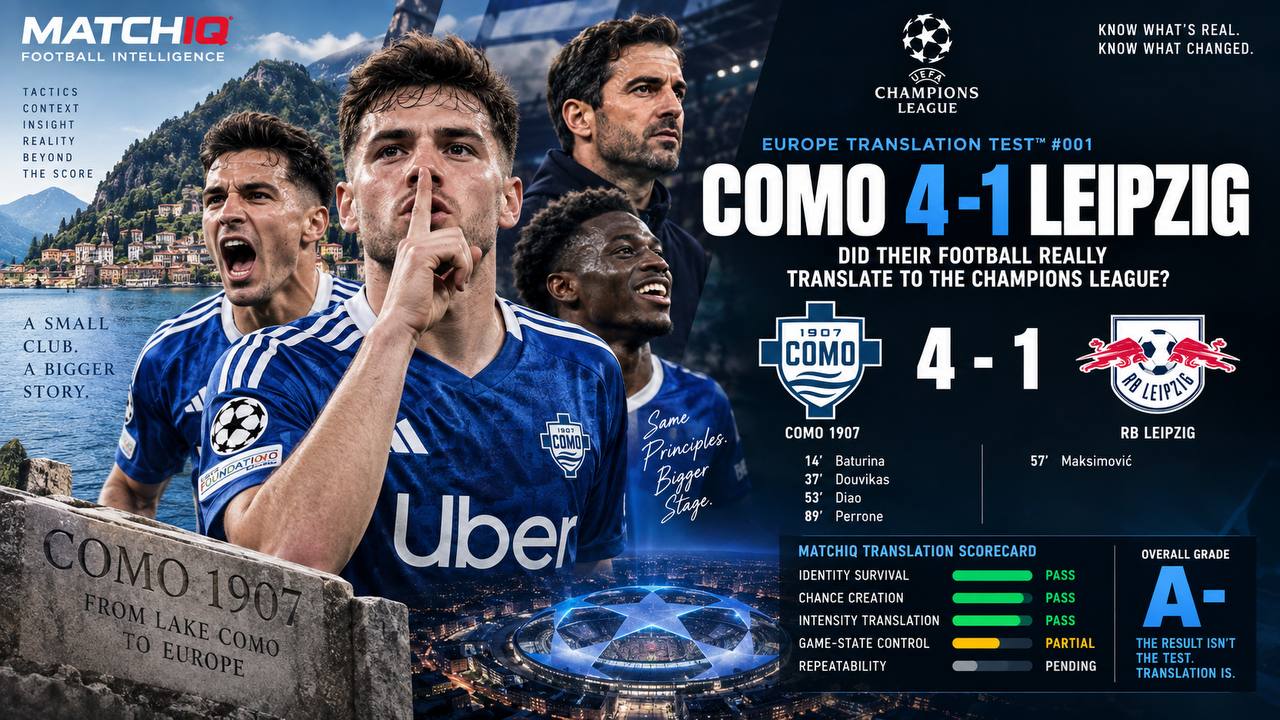 Como 4-1 RB Leipzig MATCHIQ Europe Translation Test graphic