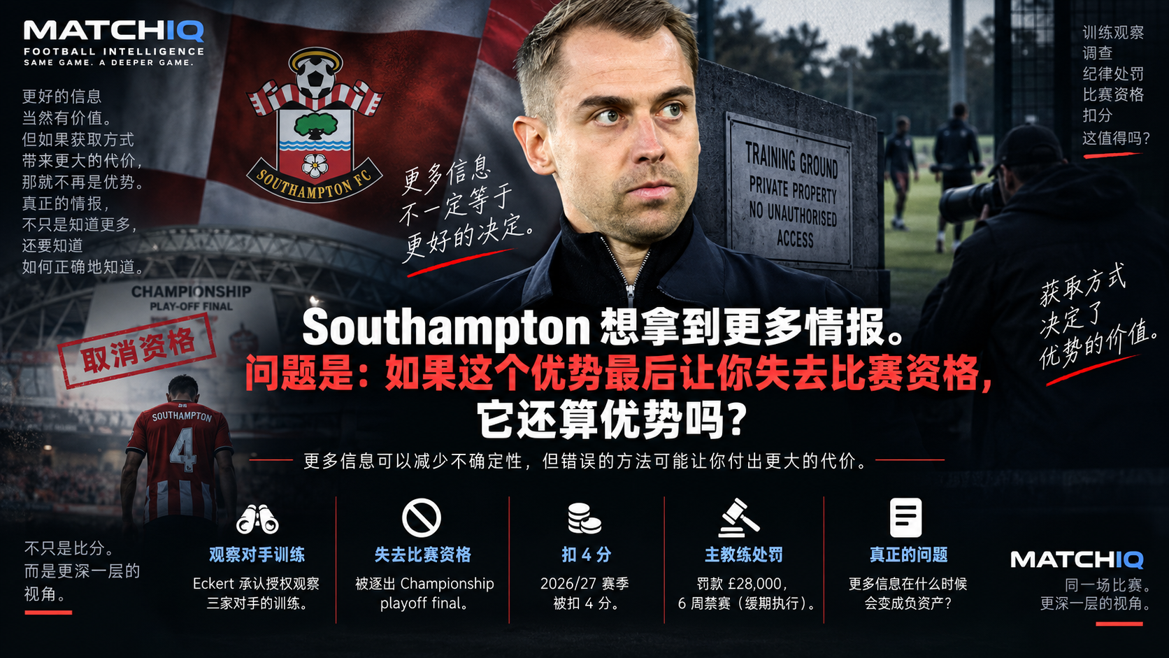 Southampton 因观察对手训练而付出 playoff 资格、扣分及教练处罚代价